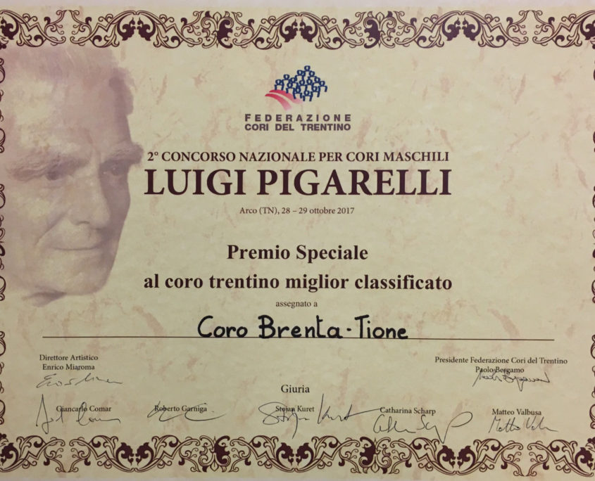 Diploma miglior coro trentino